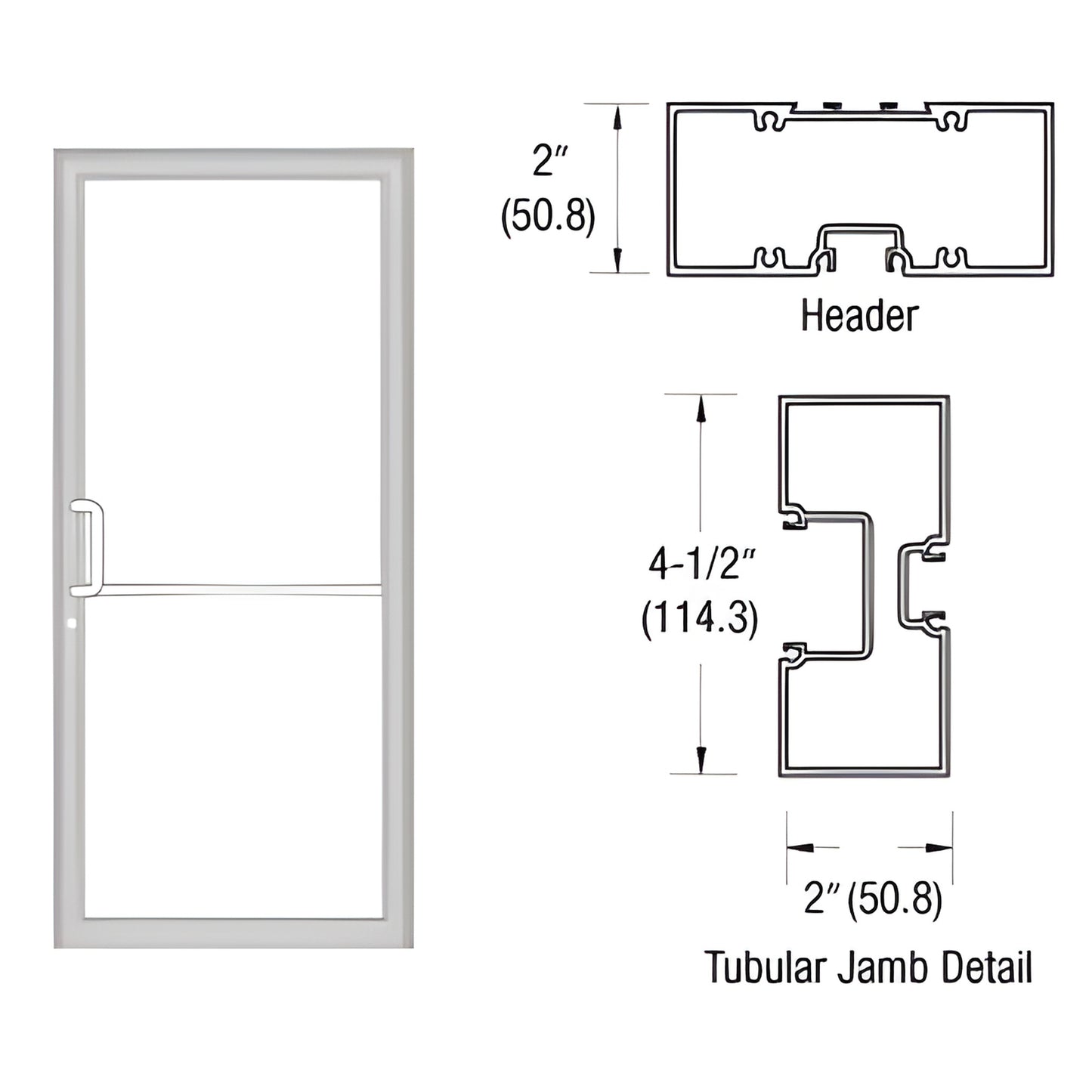 FR71511 clear anodized aluminum up-and-over door frame with tubular jambs, 2" x 4-1/2" profile.