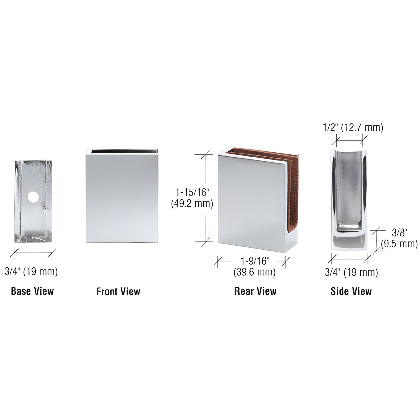 EH18 polished chrome corner glass clamp (brass) for 6-10mm glass - 1-15/16 H 1-9/16 L, no-drill sleek design