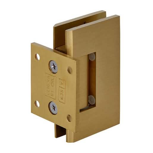 Satin Brass Geneva 074 Wall Mount Hinge with Short Back Plate - Stylish and Durable.