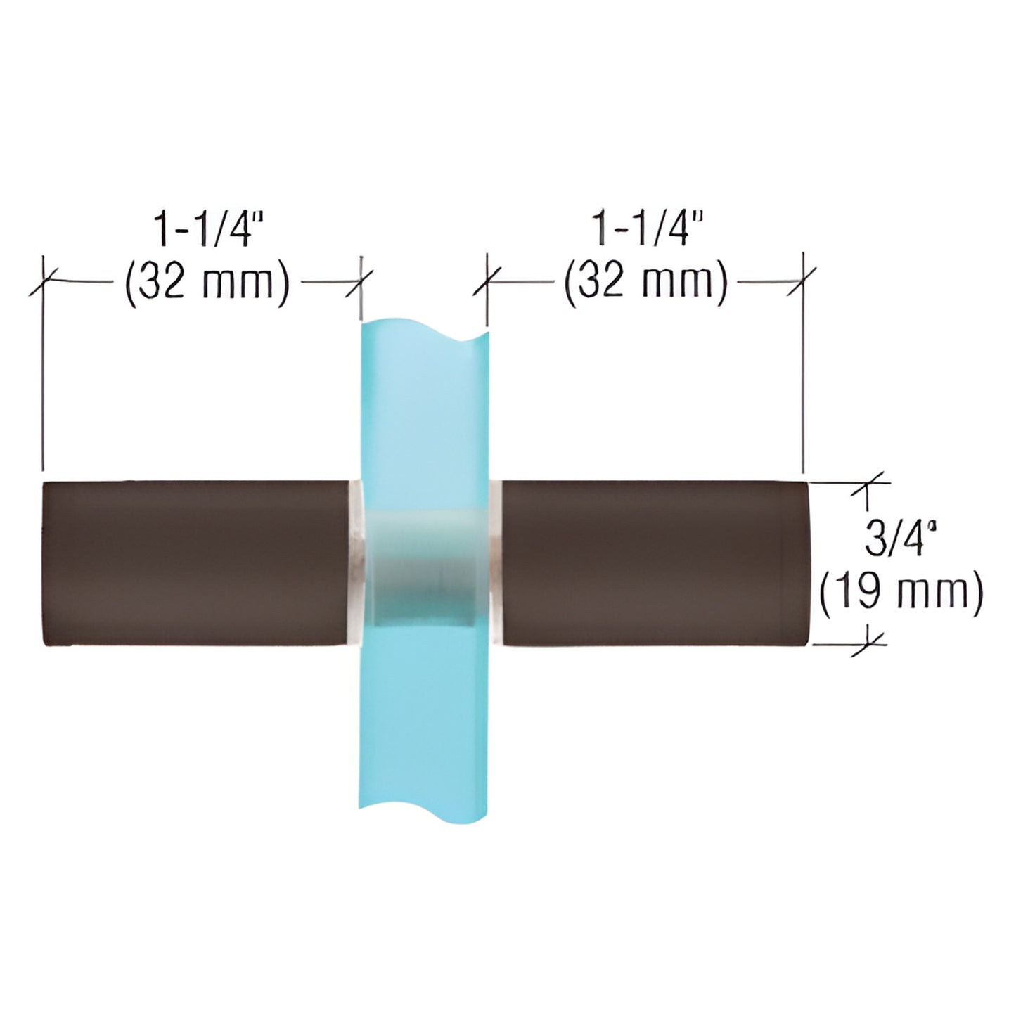 SDKP1120RB oil-rubbed bronze solid-brass cylinder shower door knob, 3/4" dia, 1-1/4" projection, fits 6-12 mm glass