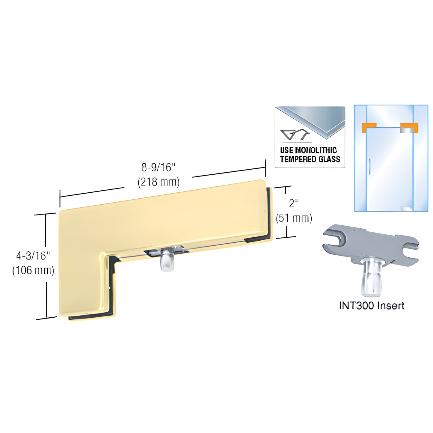 PH40SB satin brass sidelite-mounted transom patch for 3/8-1/2" tempered glass with INT300 insert