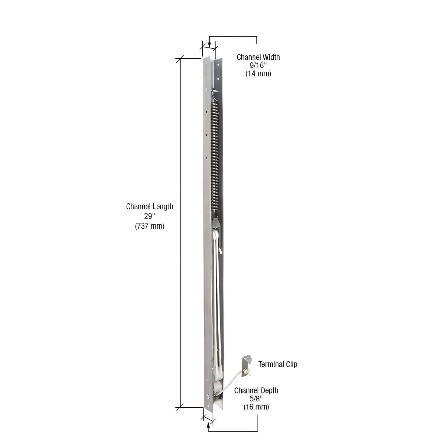 FA2820 29" channel sash balance - 5/8" depth, 9/16" width, spring with terminal clip.