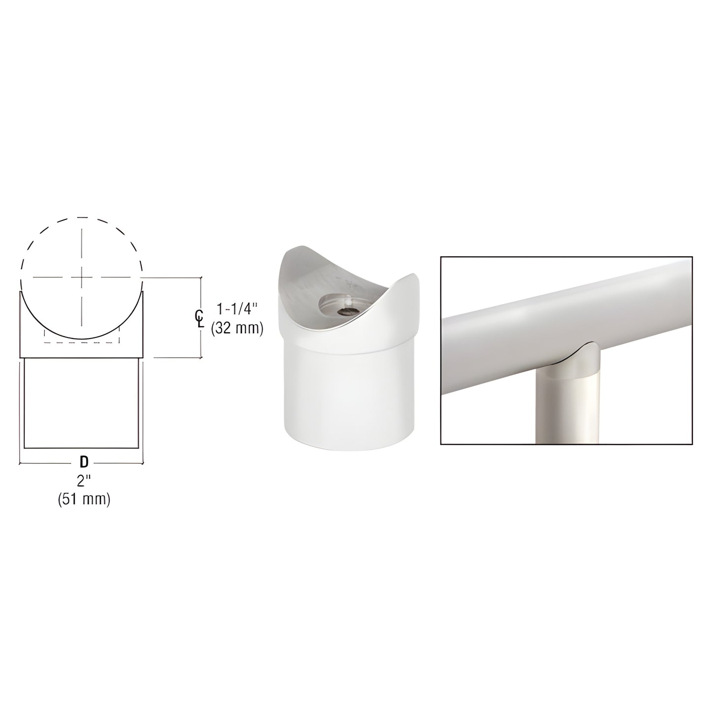 HR20CCPS polished stainless coped perpendicular collar for 1-1/4 in (32 mm) tubing, ready to install