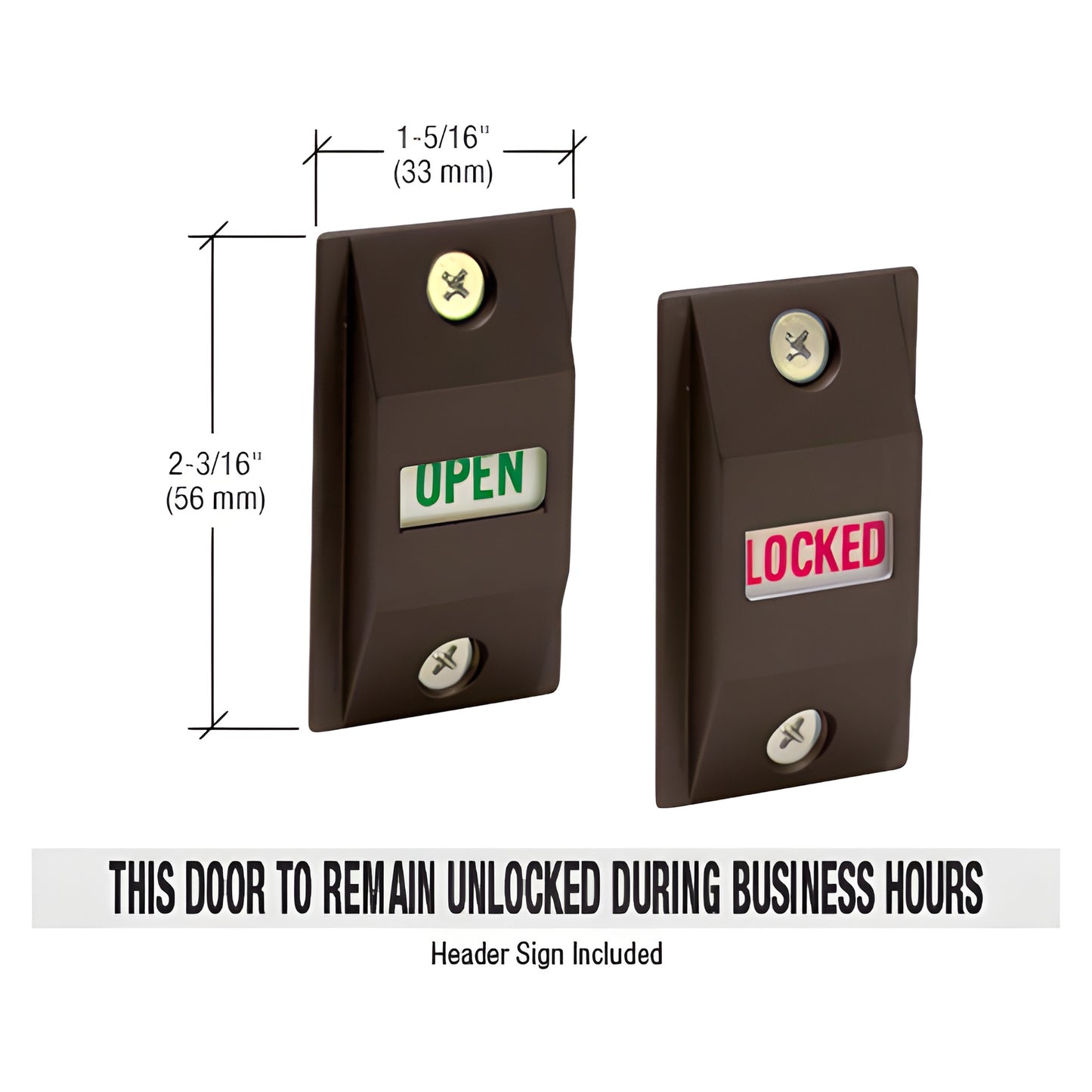 Bronze DL2177DU door lock indicator - vertical slide shows OPEN (green) or LOCKED (red); includes header sign.