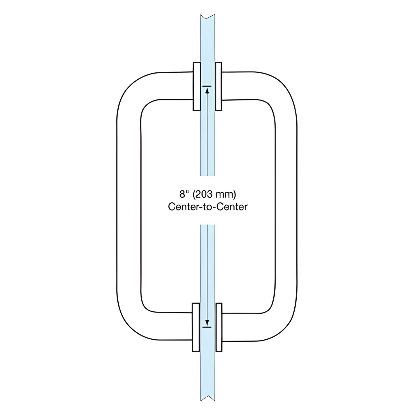 Brushed chrome solid brass back-to-back pull handle, 3/4" dia, 8" C-C, fits 1/4-1/2" glass - SKU SPH8BCH