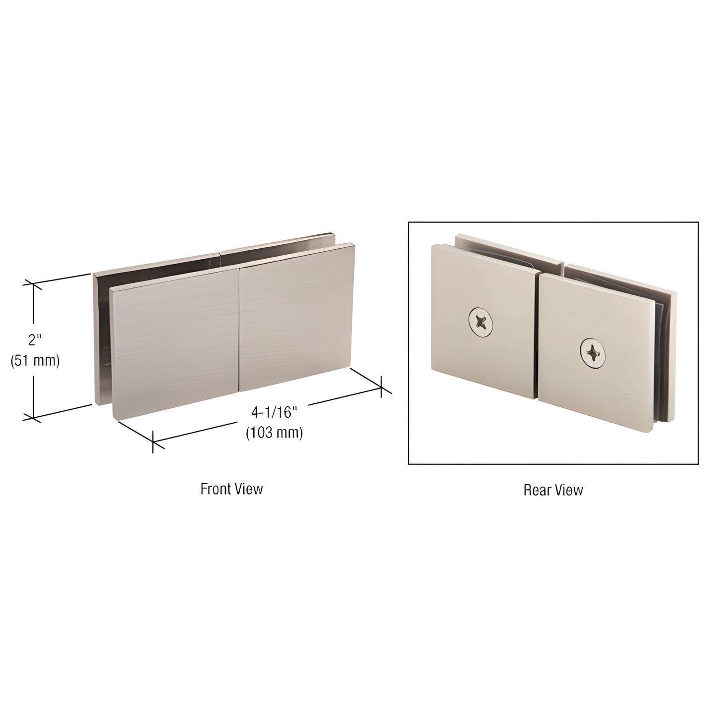 Brushed nickel square 180 glass-to-glass transom clamp SGC188BN, solid brass for 3/8-1/2 in tempered glass