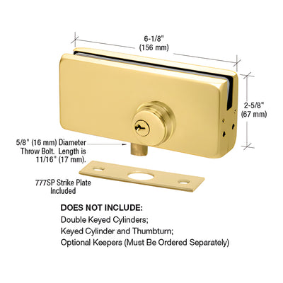 CRL AMR215 Satin Brass Patch Lock for Glass Doors