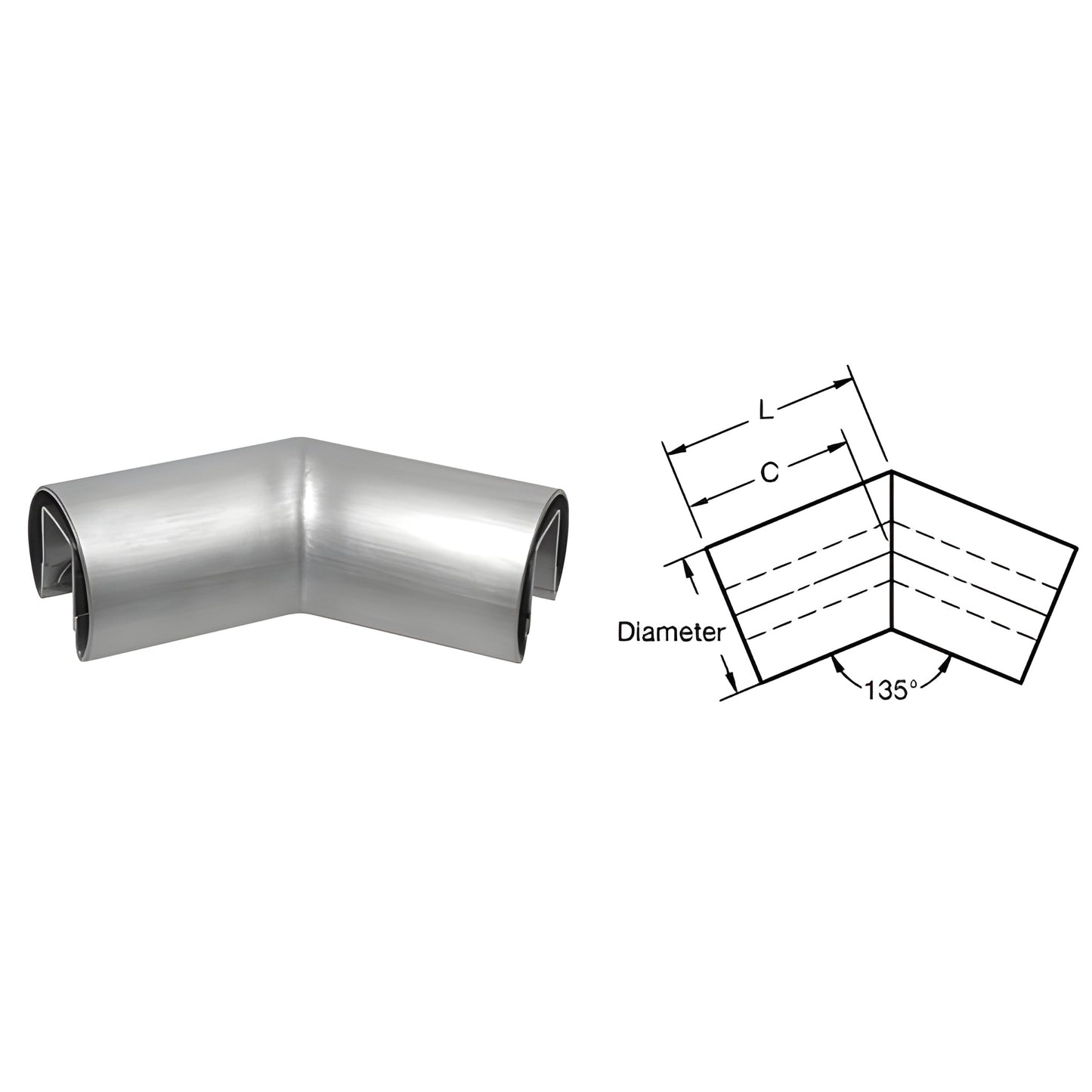 GR15H3BS brushed stainless steel 135 welded cap-rail corner for 1-1/2 in. (38 mm) glass rail, interior slip-fit