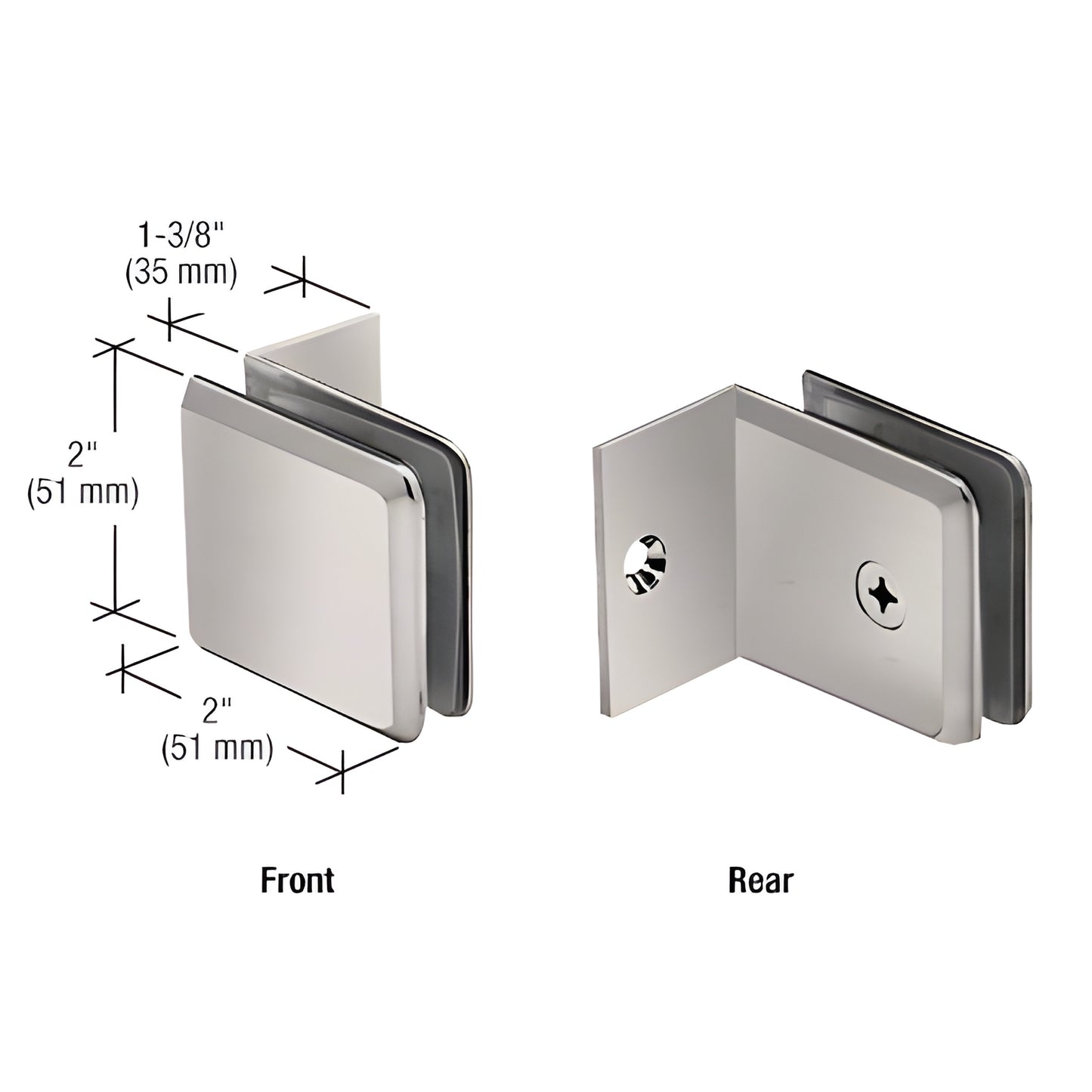 BGC037BN brass beveled fixed-panel clamp, brushed nickel finish, small 90 leg for 3/8-1/2" tempered glass.