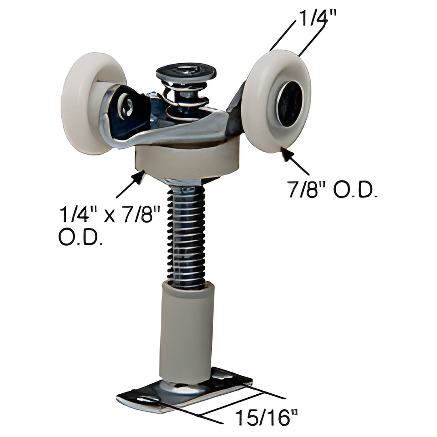 Top-mount wardrobe roller SKU N6534 - adjustable stamped-steel bracket with tandem 7/8 in nylon wheels and guide