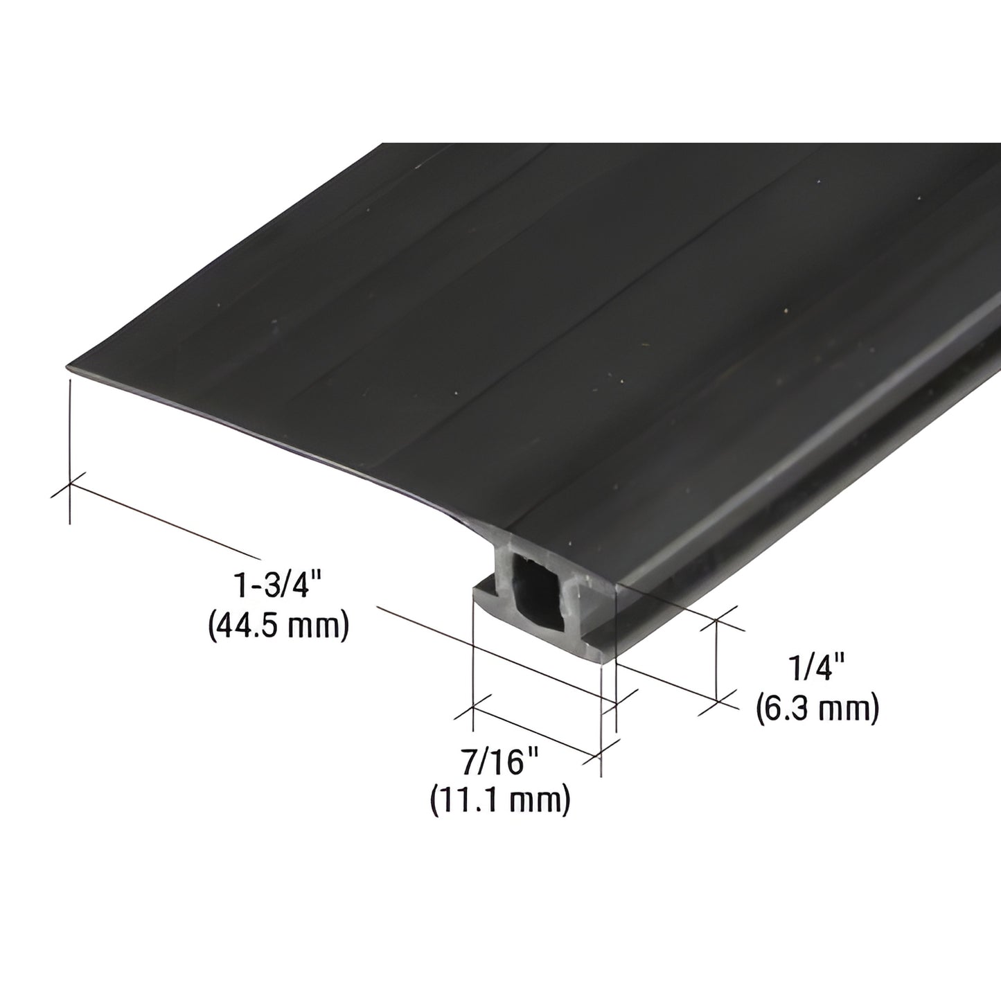 Black vinyl bug strip B791 with flexible flap for sliding glass doors, 84 in long, 1-3/4 in flange, 7/16 in base.