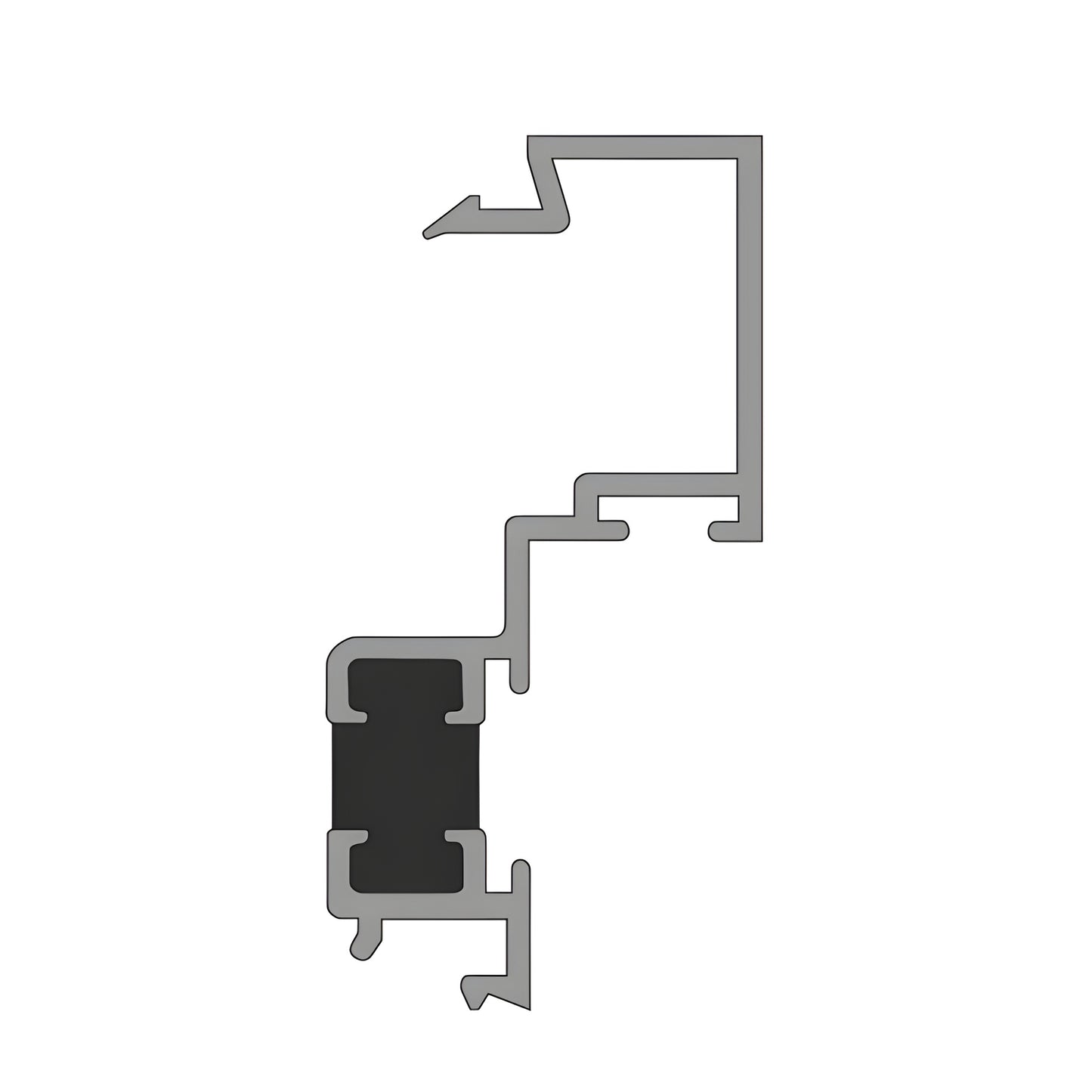 Clear anodized thermally broken aluminum door stop profile with black thermal break for 1" glass pocket (SKU DT05811)