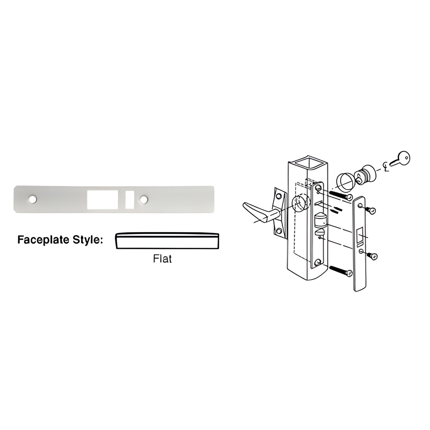 Aluminum flat faceplate 1" x 6-7/8" for DL2140 deadlatch, replacement trim - SKU DL2141A