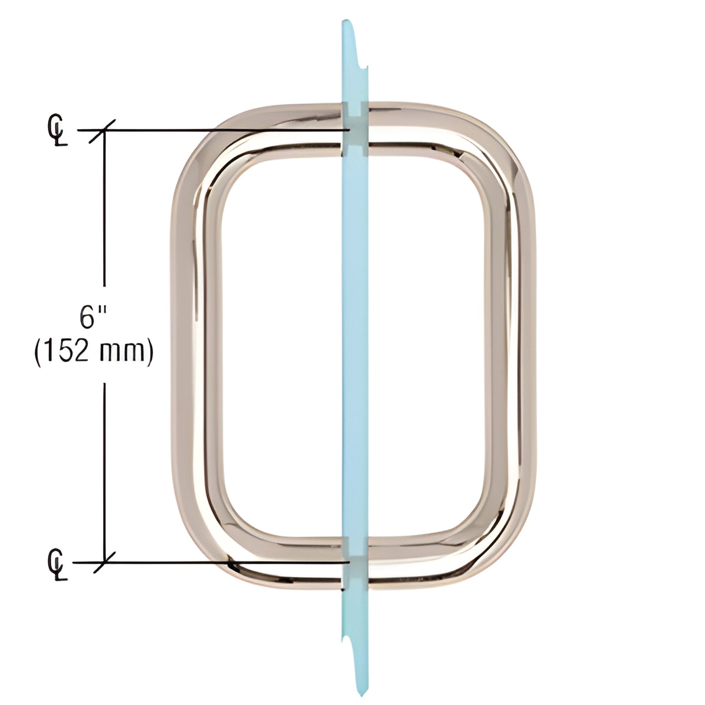 Polished nickel back-to-back tubular glass door pull, brass 3/4" dia, 6" center-to-center, for frameless shower doors