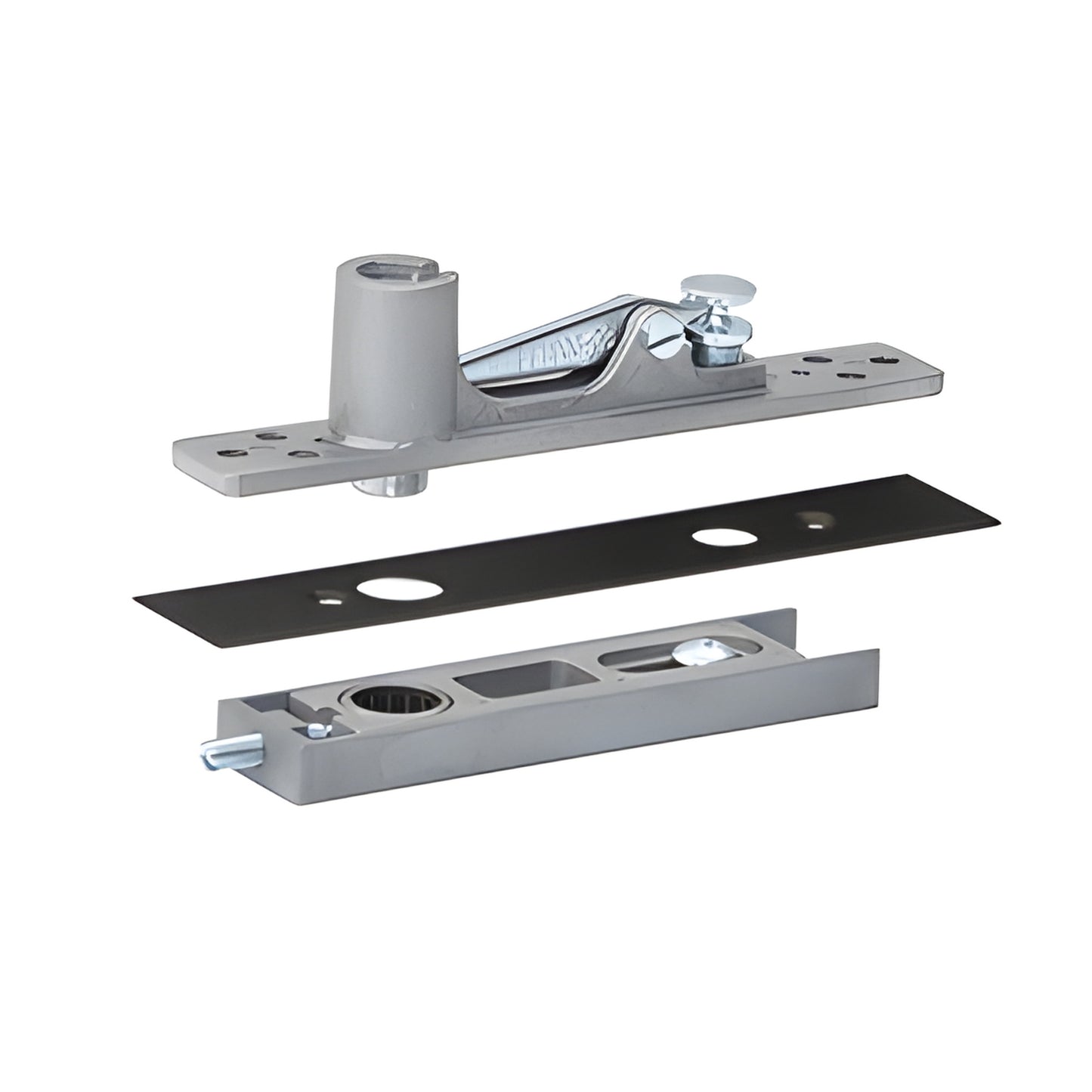 CRL860MBL center-hung walking-beam top pivot kit with adjustable arm, finished cover plate and black faceplate.