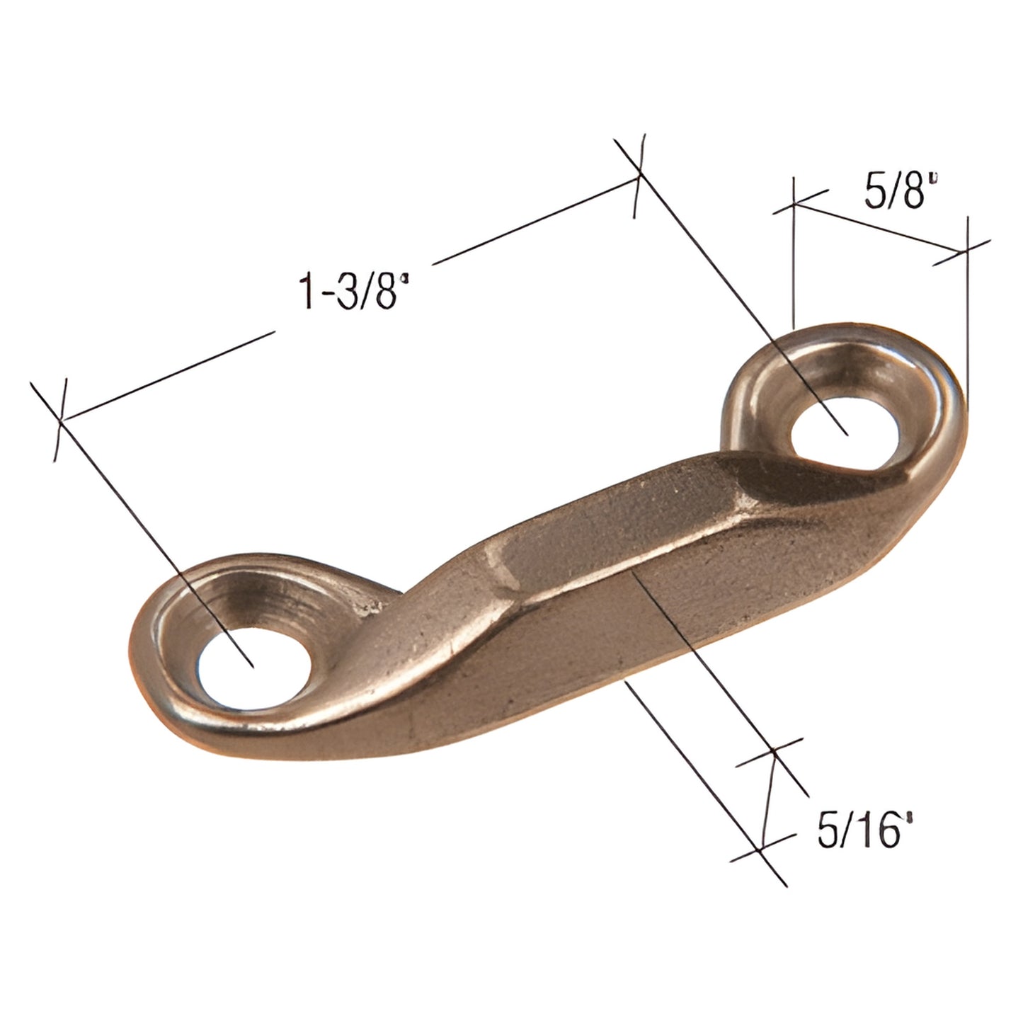 Bronze casement window strike plate (SKU H3659), two-hole 1-3/8" spacing, 5/8" wide, heavy bronze with screws.