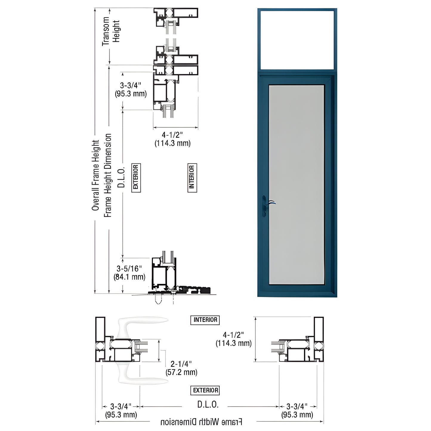CRL Series 925 outswing patio door with transom, custom Kynar finish, thermally broken, five-point lock. SKU PNL91571L0