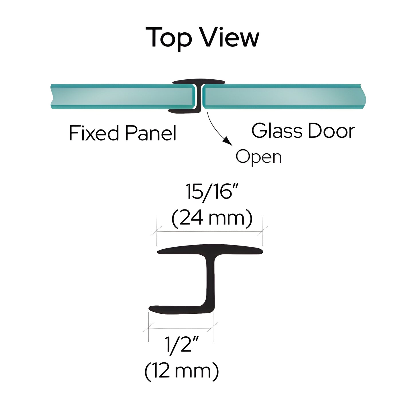 CRL P120HJBL black polycarbonate H-jamb, snap-on 180 glass-to-glass seal for 3/16" gap