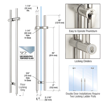 CRL 48" 316 Polished Stainless Steel Locking Ladder Pull