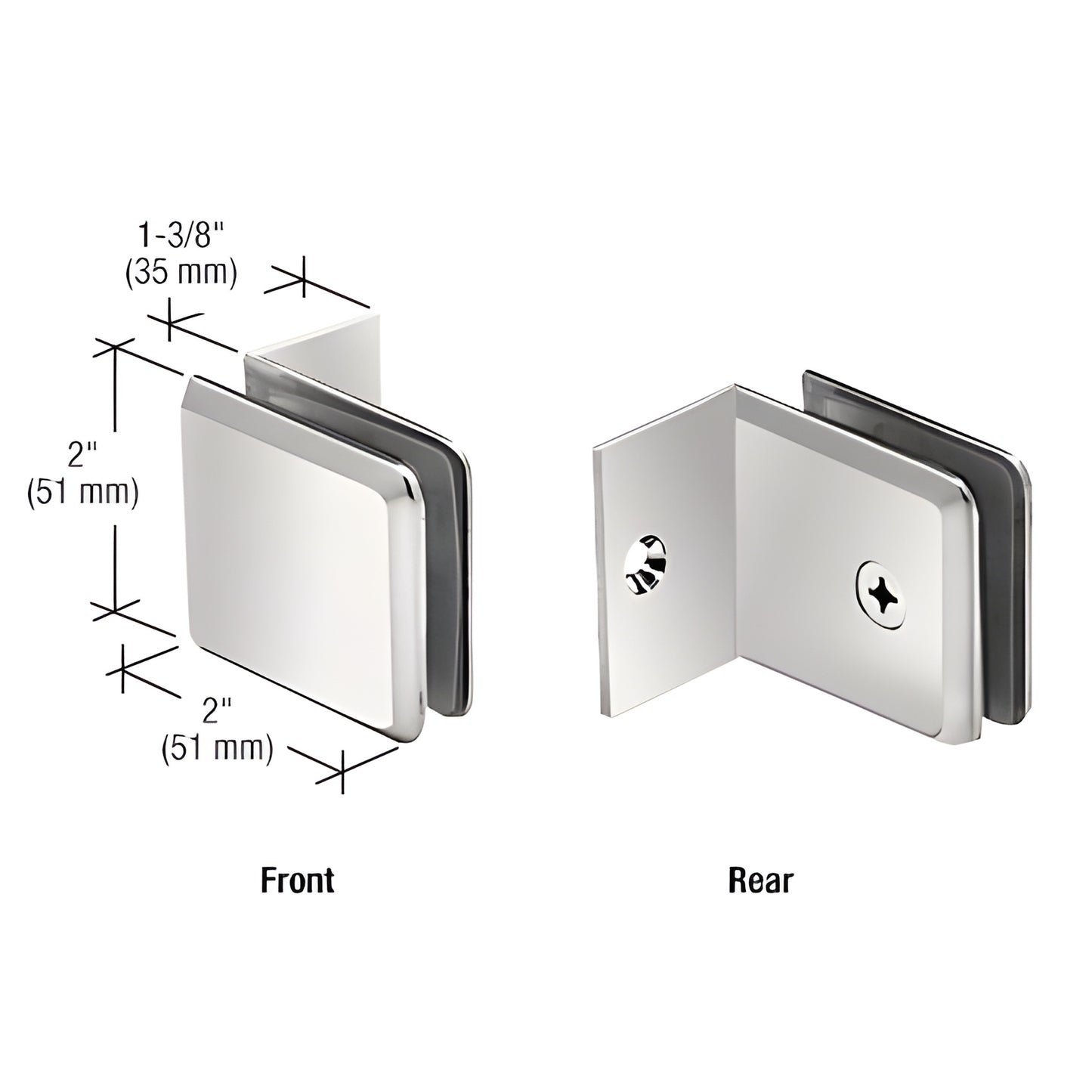 Polished nickel solid brass beveled glass clamp (BGC037PN), 90 small-leg corner mount for 10-12mm glass.