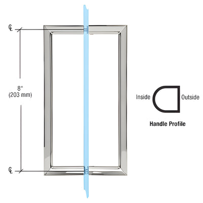 CRL 8" Polished Chrome RM Series Flat Outside Surface/Round Tubing Inside Back-to-Back Pull Handle