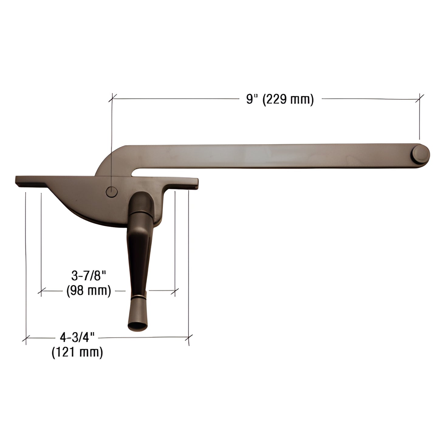 Bronze left-hand teardrop casement operator, 9" arm, 5/16" spline, 3-7/8" inner / 4-3/4" outer (SKU 5009LHBRZ)