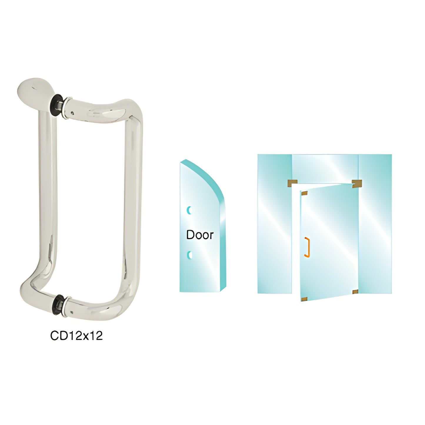 CD12X12BS stainless steel 12 in glass-mounted pull handle, brushed finish, 1 in diameter, fits 3/8-3/4 in glass