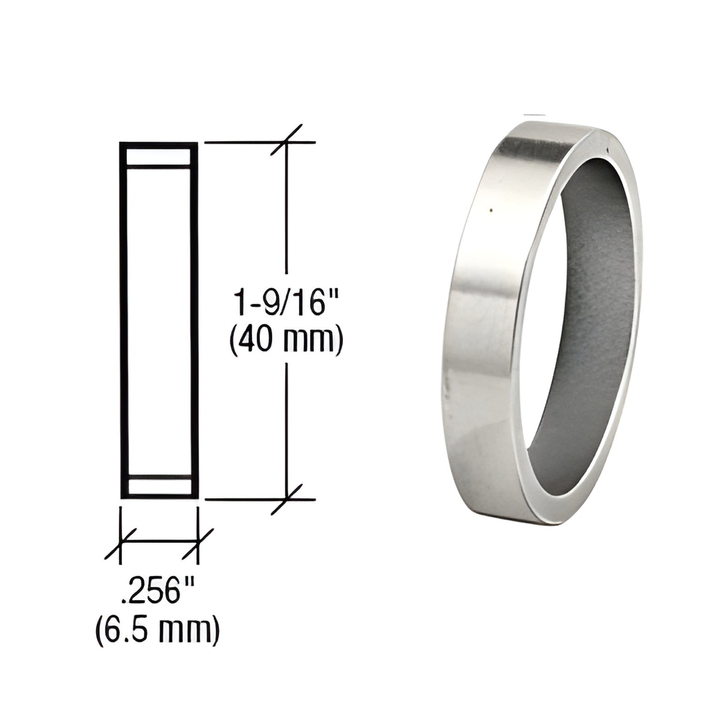DRA256PS polished stainless mortise cylinder ring, 1-9/16" (40 mm) dia, 0.256" (6.5 mm) thick