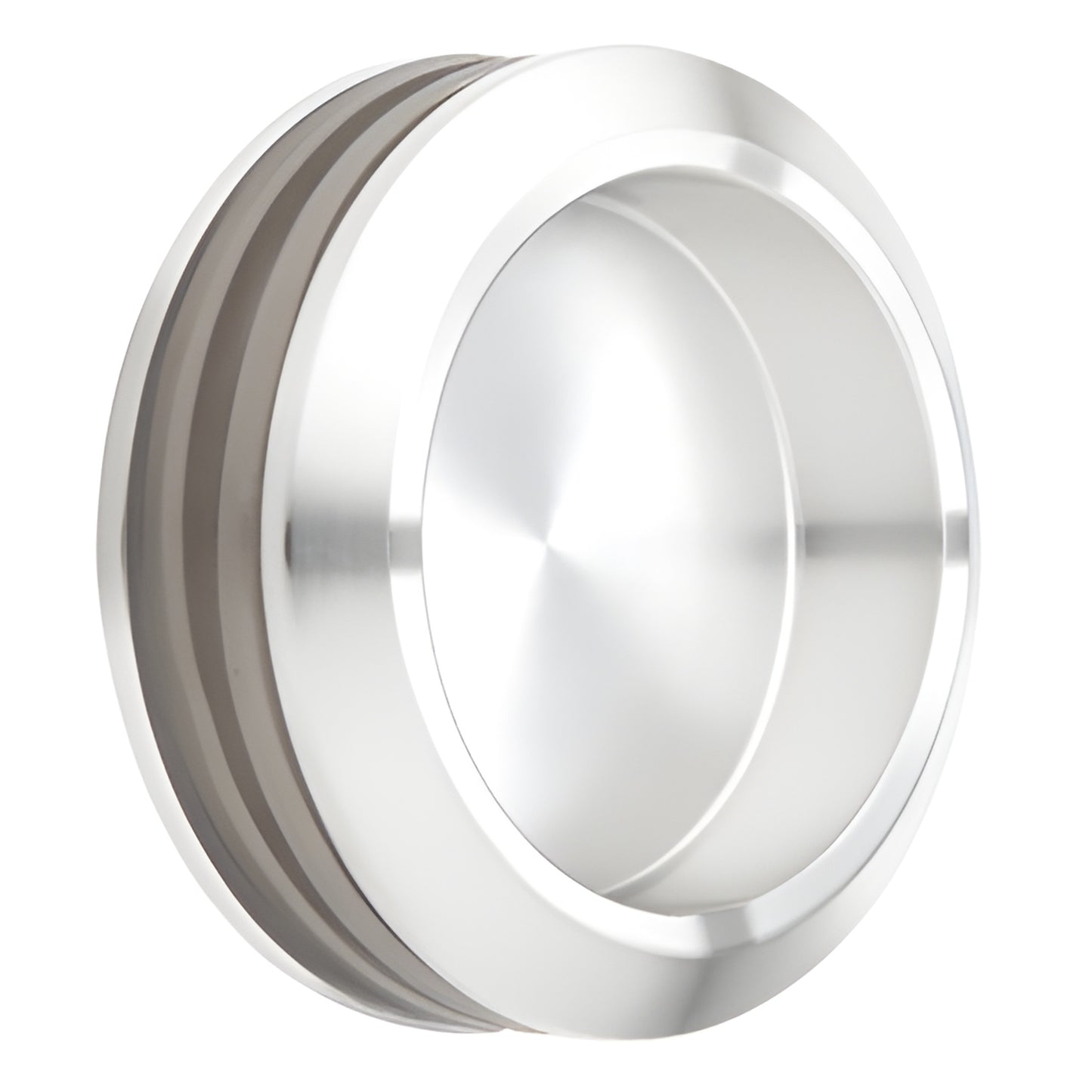 Polished stainless steel thru-glass pull with center water-block plate for 8-10mm tempered glass, SKU SERNHP2PS