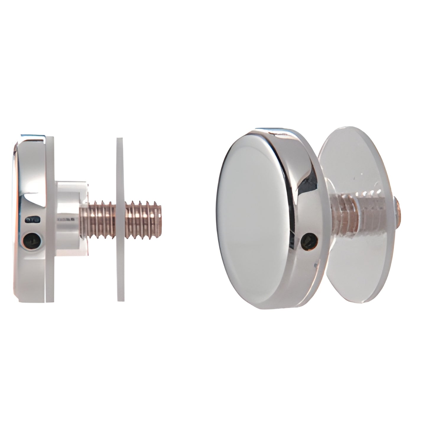 CAP114CH polished chrome 1-1/4" standoff cap assembly with threaded stud for 5/8" glass hole