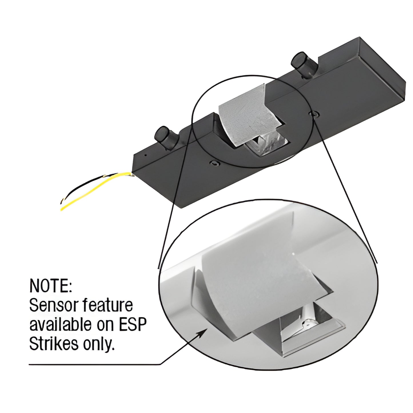 ESP1MBL matte black aluminum electric strike keeper for tempered glass doors, fail-secure with bolt position sensor.