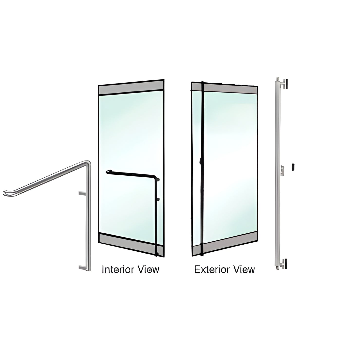 DH110F3RBS tubular brushed stainless steel rail-mount access handle for 1/2" glass doors, 1-1/4" diameter