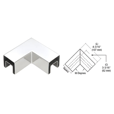 CRL 316 Polished Stainless Steel 90° Horizontal Cap Rail Corner