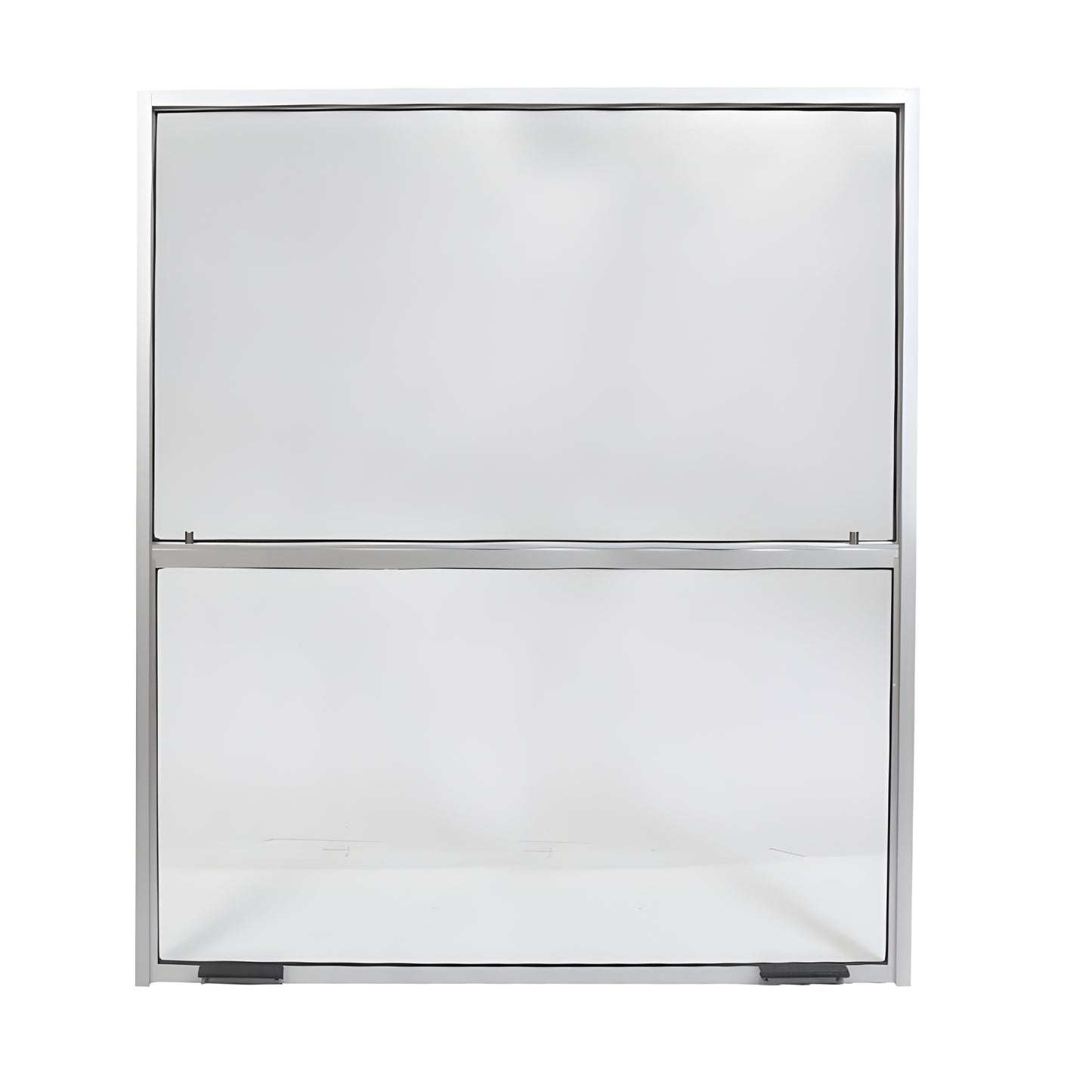 V3636NS vertical sliding service window, satin anodized aluminum frame, fixed top panel and sliding lower sash, 36 36