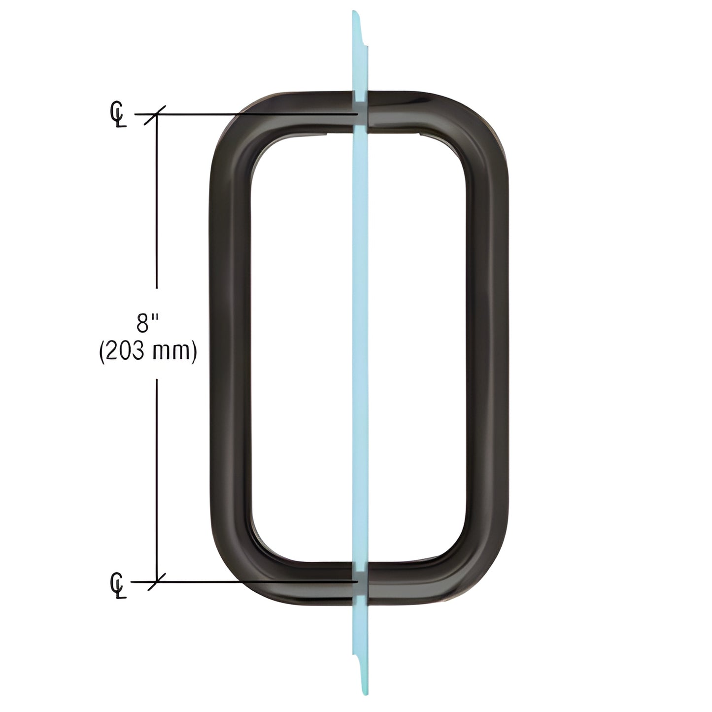 BMNW8X8MBL matte black 3/4 in brass tubular back-to-back glass door pull, 8 in c-c, no metal washers