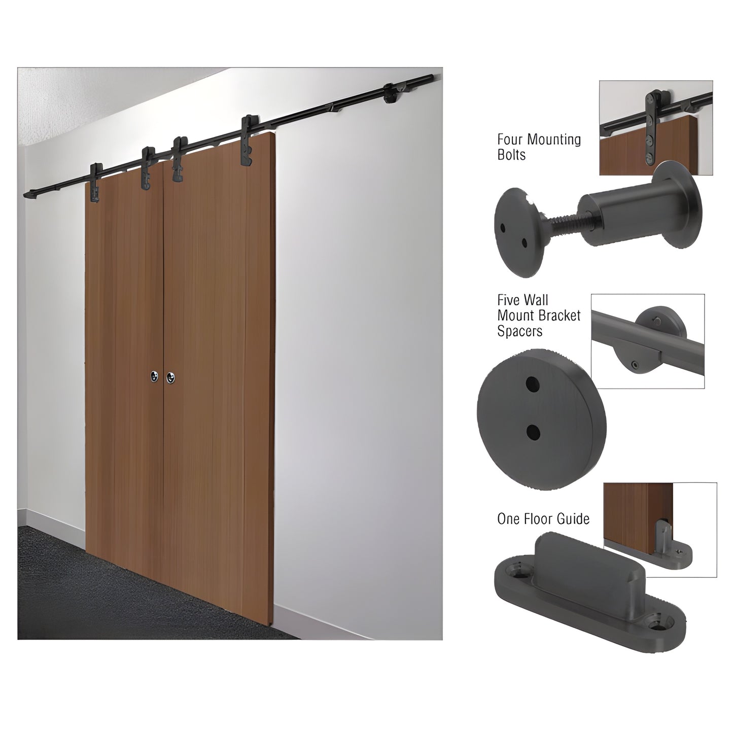 Laguna LSWMADTMBL adaptor kit - matte black sliding hardware for 35-45mm wood doors; bolts, spacers, floor guide