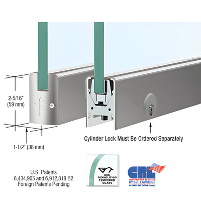 DRS Brushed Stainless Low-Profile Patch Rail Lock 8" 3/8" Glass
