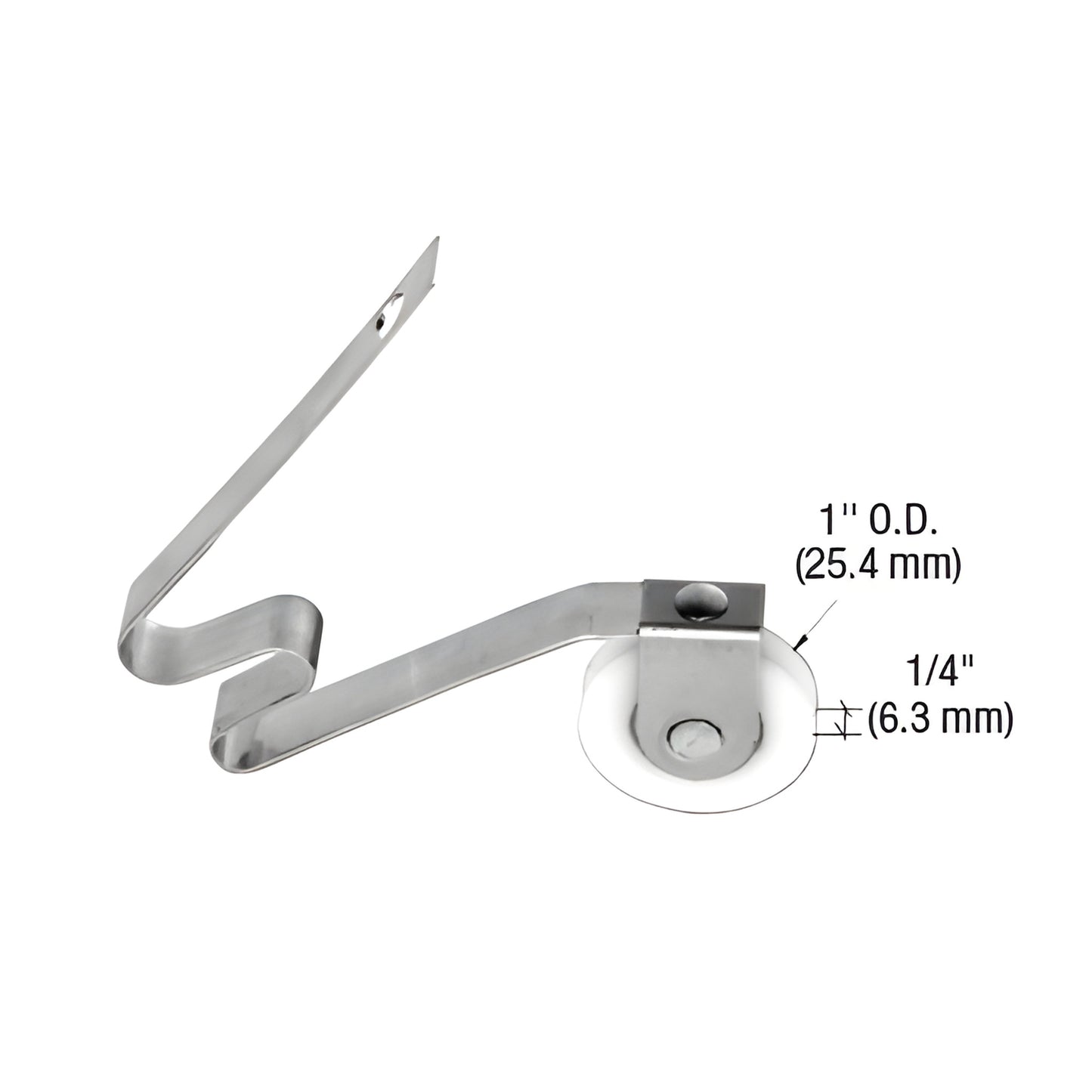 CRL B512B patio door spring tension roller; S-shaped steel spring with 1" nylon concave wheel and 1/4" groove
