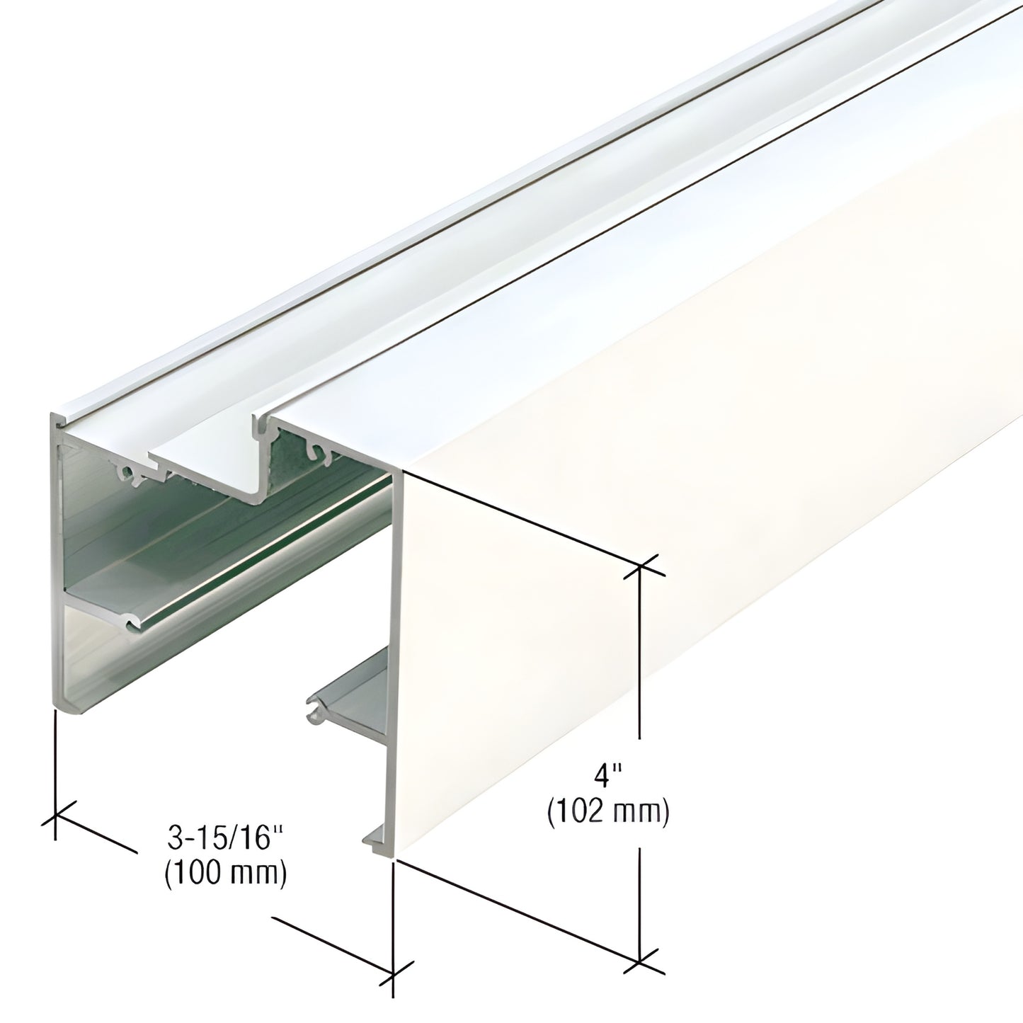 White Kynar aluminum extrusion profile (SKU S41052), 4" x 3 15/16" curtain wall/trim section