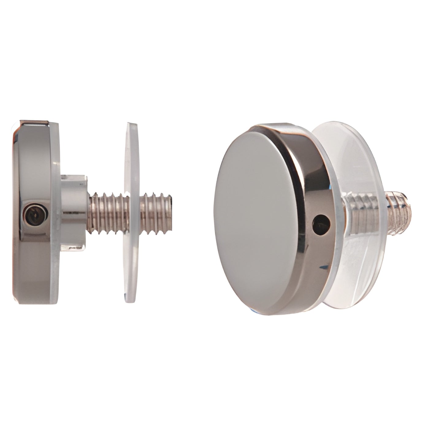 CAP114GM gun metal 1-1/4" standoff cap assembly, brass screw and vinyl spacer shown front and side.