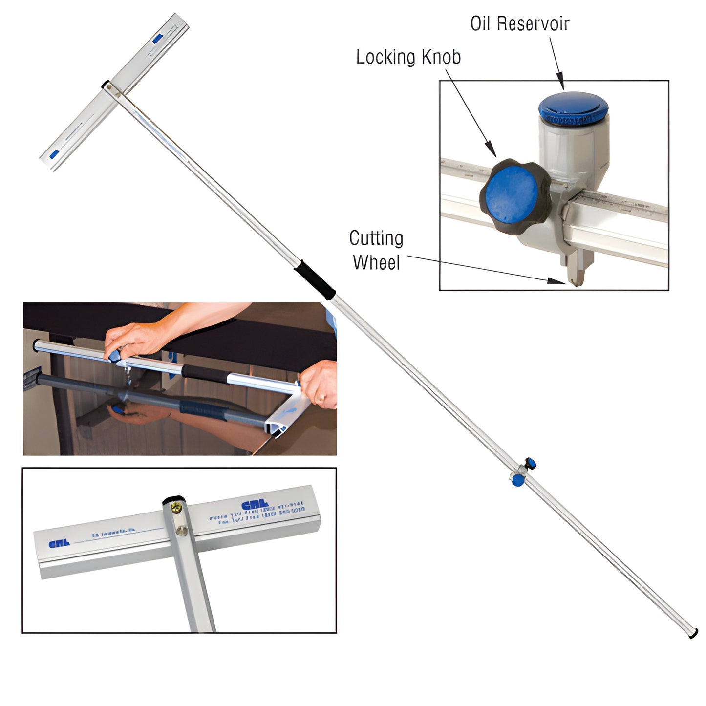 CRL Production Oil T-Cutter PTC72 - 72-inch aluminum oil-feed glass strip cutter with carbide cutting wheel.