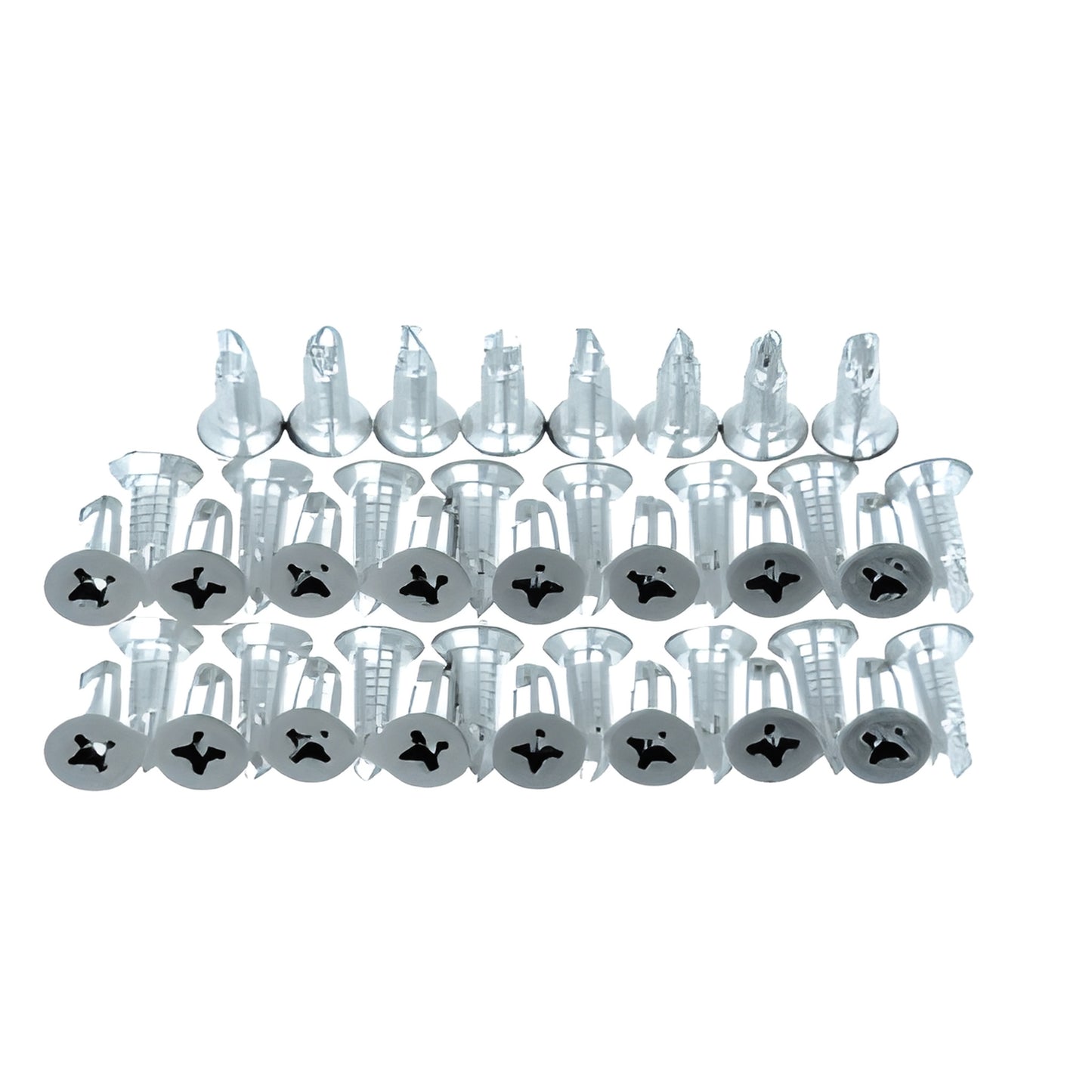 Pack of 40 satin anodized Roton hinge replacement screws (SKU 61362SA) arranged in rows, silver finish.