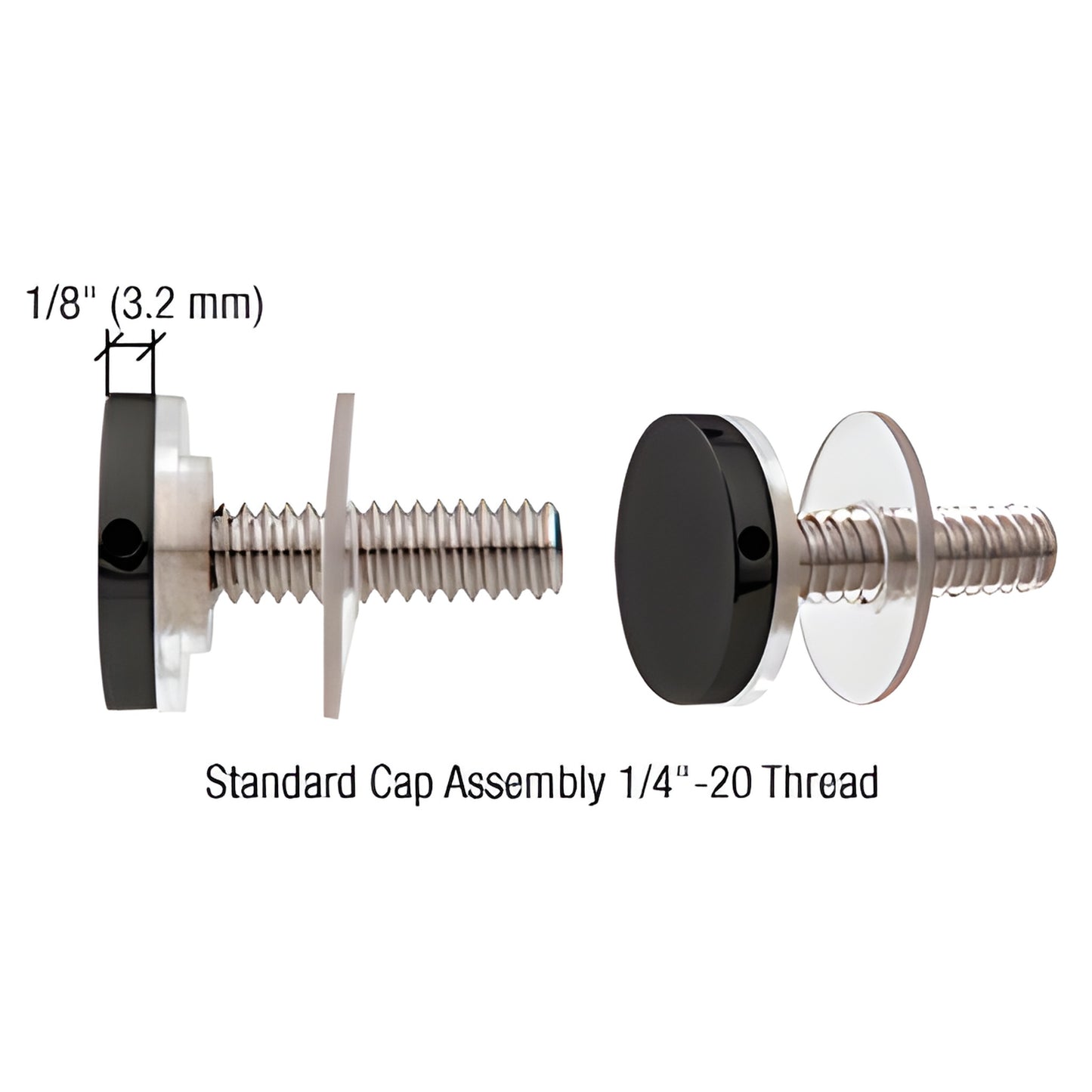 Matte black 3/4-inch stainless standoff cap assembly CAP34MBL, 1/4-20 threaded stud with 1" screw and washers