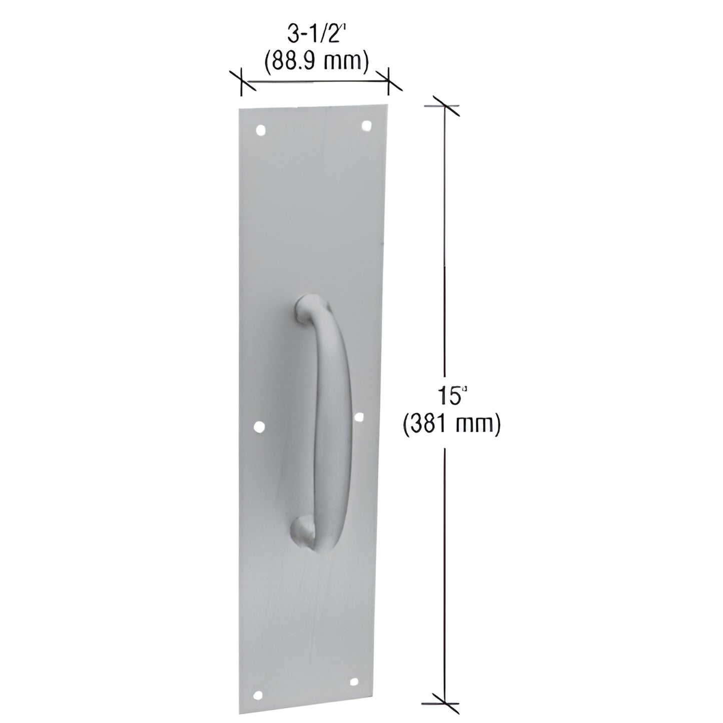 CRL 57SS brushed stainless steel 15 in x 3.5 in pre-drilled pull plate with diecast handle, beveled edges.