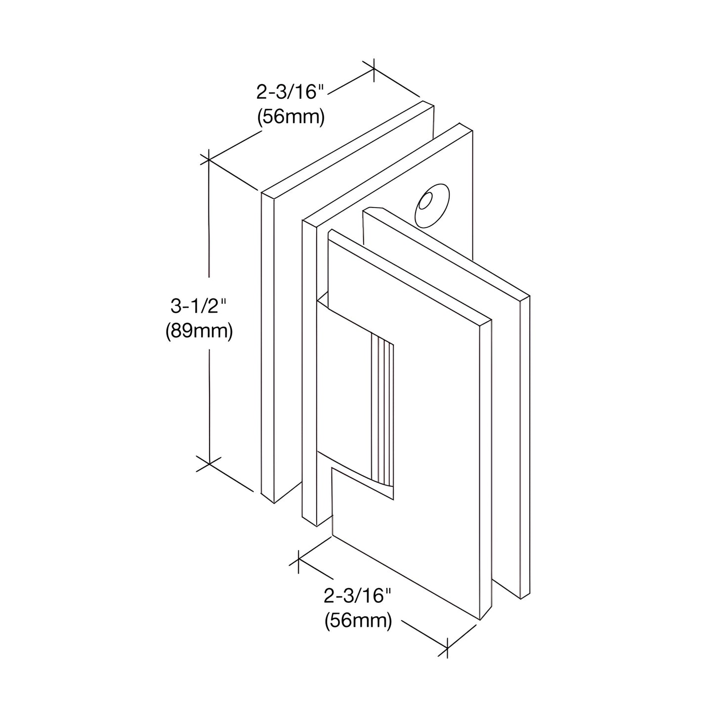 Polished brass square glass-to-glass shower hinge, self-centering 90 , for 8-12mm glass (GEN092BR)
