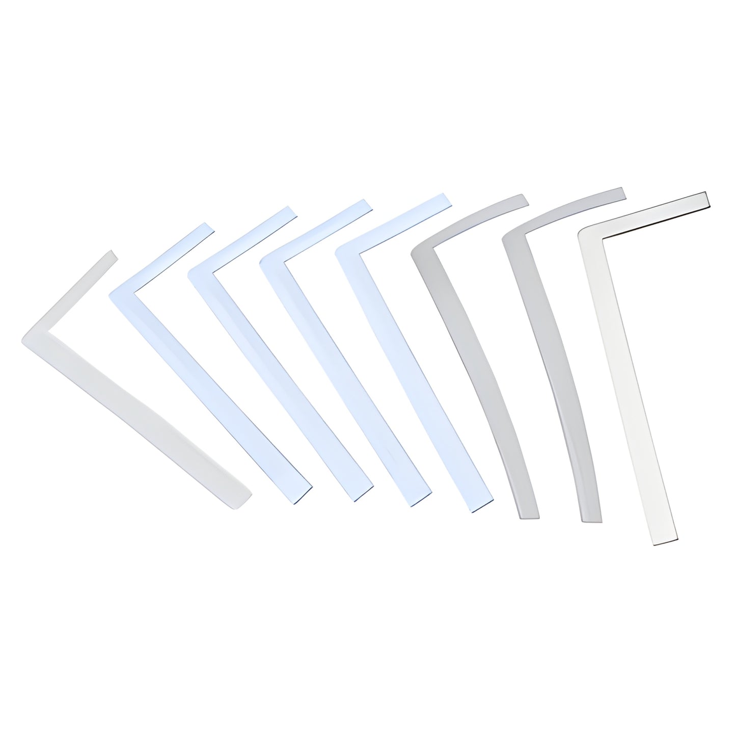 CRL380GSK replacement gasket set for CRL380 hydraulic patch hinge - L-shaped clear and white gaskets fanned out