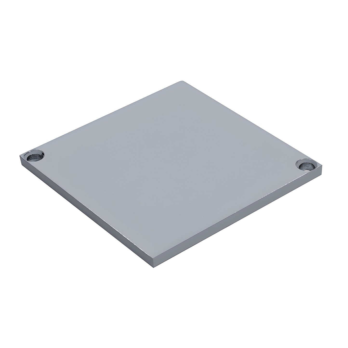 Cielo top plate (SKU CPC9S), silver metallic aluminum square plate with two countersunk screw holes for CRL Cielo post
