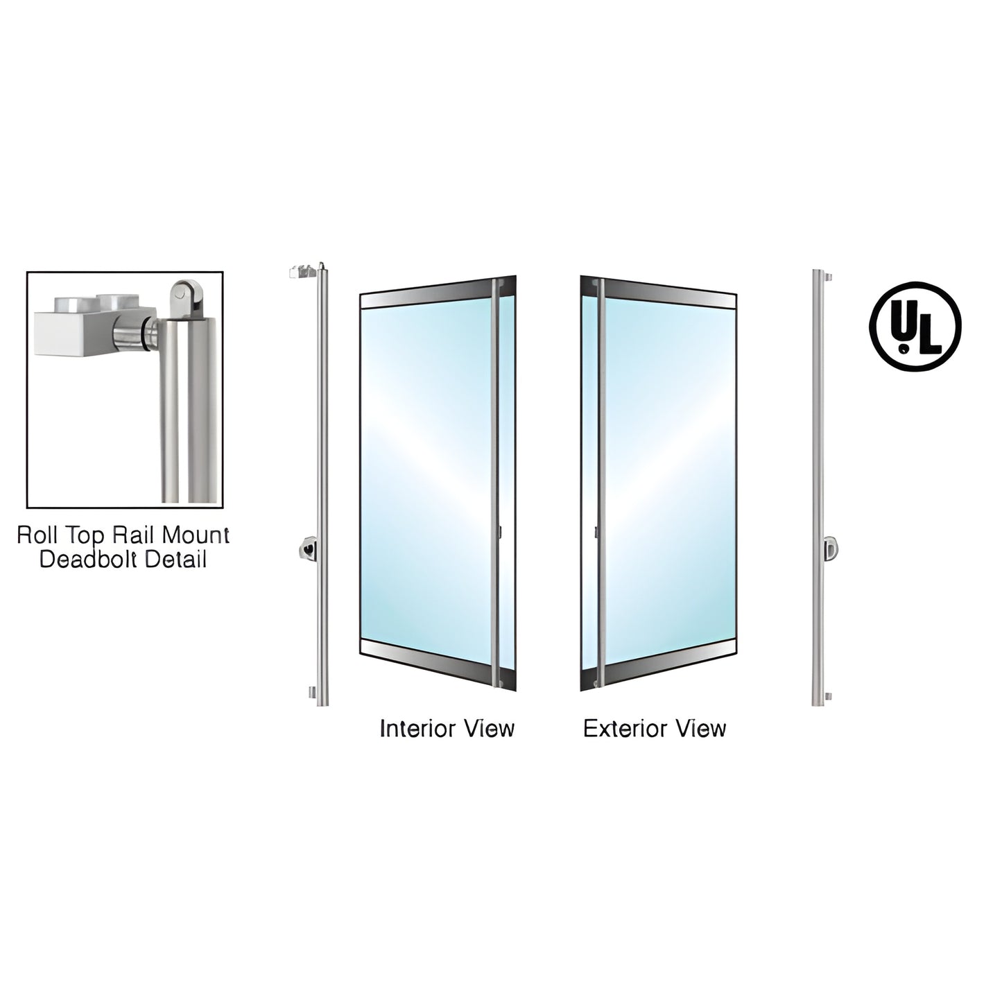 DBR130F3L1BS brushed stainless 1-1/4in low-profile deadbolt rail-mount handle for 1/2in glass commercial door