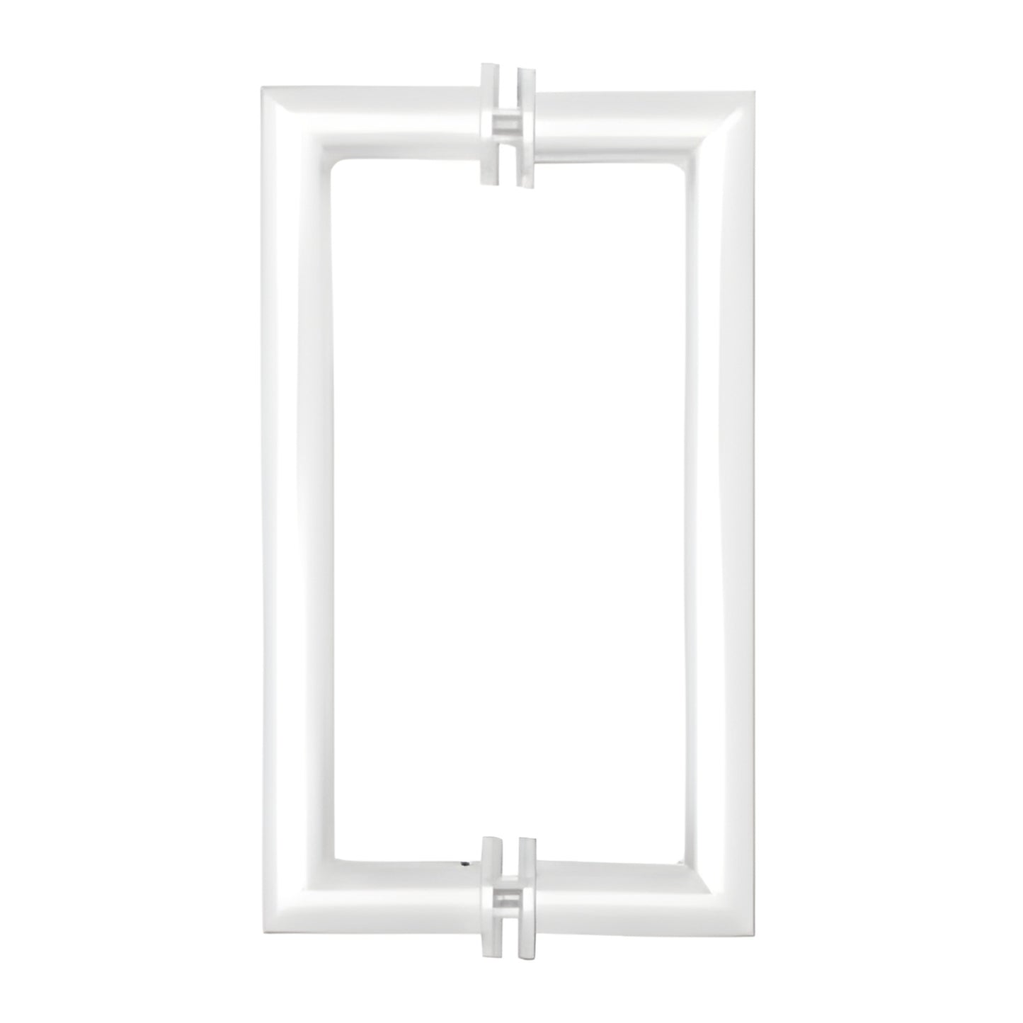Polished stainless steel mitered corner rectangular glass door pull, 24" center to center, fits 3/8-3/4" glass (MH24X24PS)