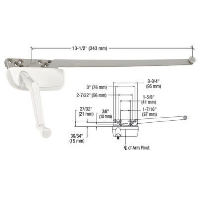 CRL White Left-Hand Ellipse Casement Window Operator 13.5" Single Arm